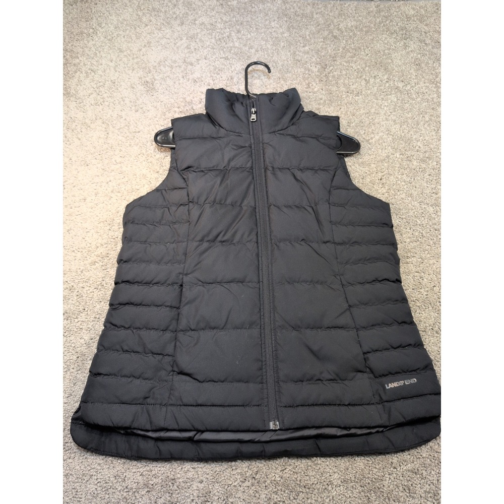 Lands End Womens Black Down Puffer Vest Full Zip Quilted Small 6-8 RN62830